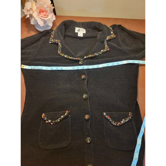 VTG J Two Black Embellished Jewel Chenille Knit Cardigan Sweater Womens Size XL - Picture 4 of 13